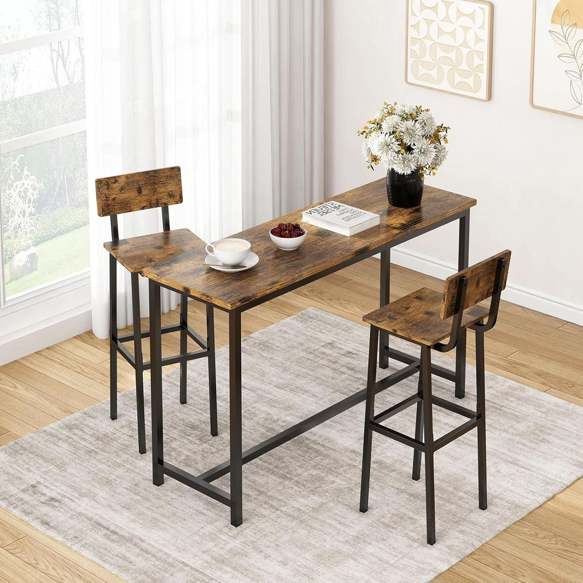 Tall Industrial Rustic Bar Stools Set Of 2 With Backrest