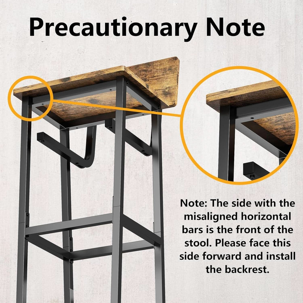 Tall Industrial Rustic Bar Stools Set Of 2 With Backrest