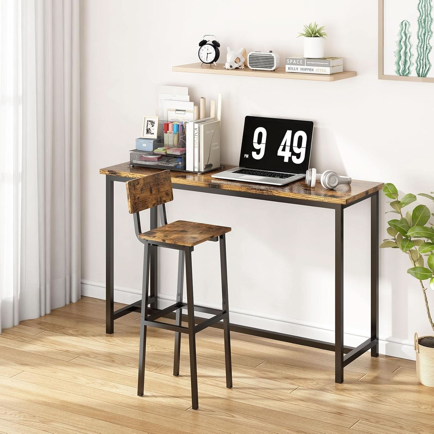 Tall Industrial Rustic Bar Stools Set Of 2 With Backrest