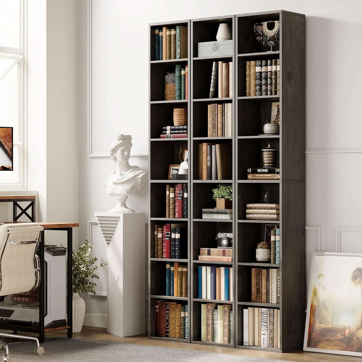 Tall Narrow 8 Tier Corner Bookshelf For Living Room
