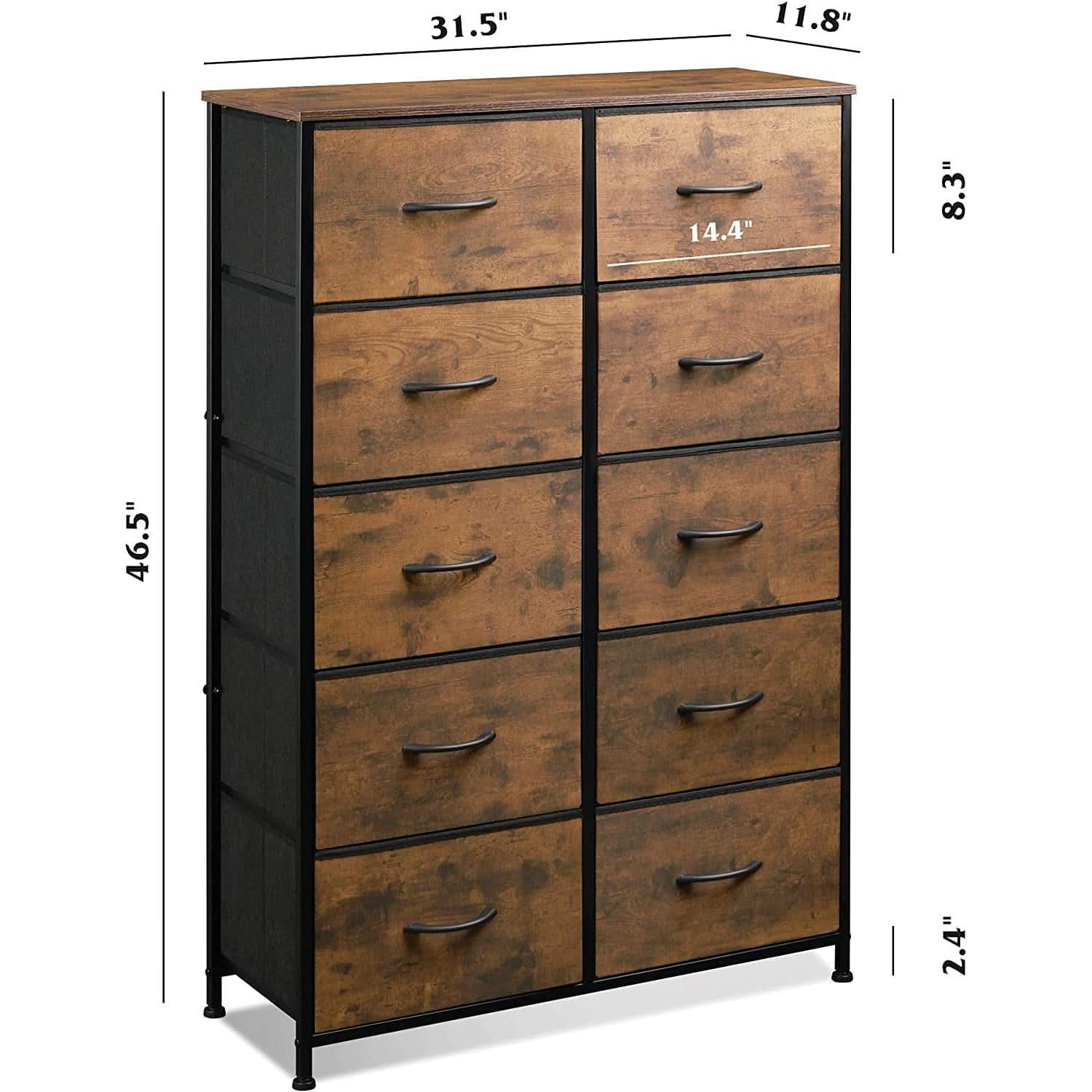 Tall Rustic Brown Dresser With 10 Deep Drawers For Bedroom