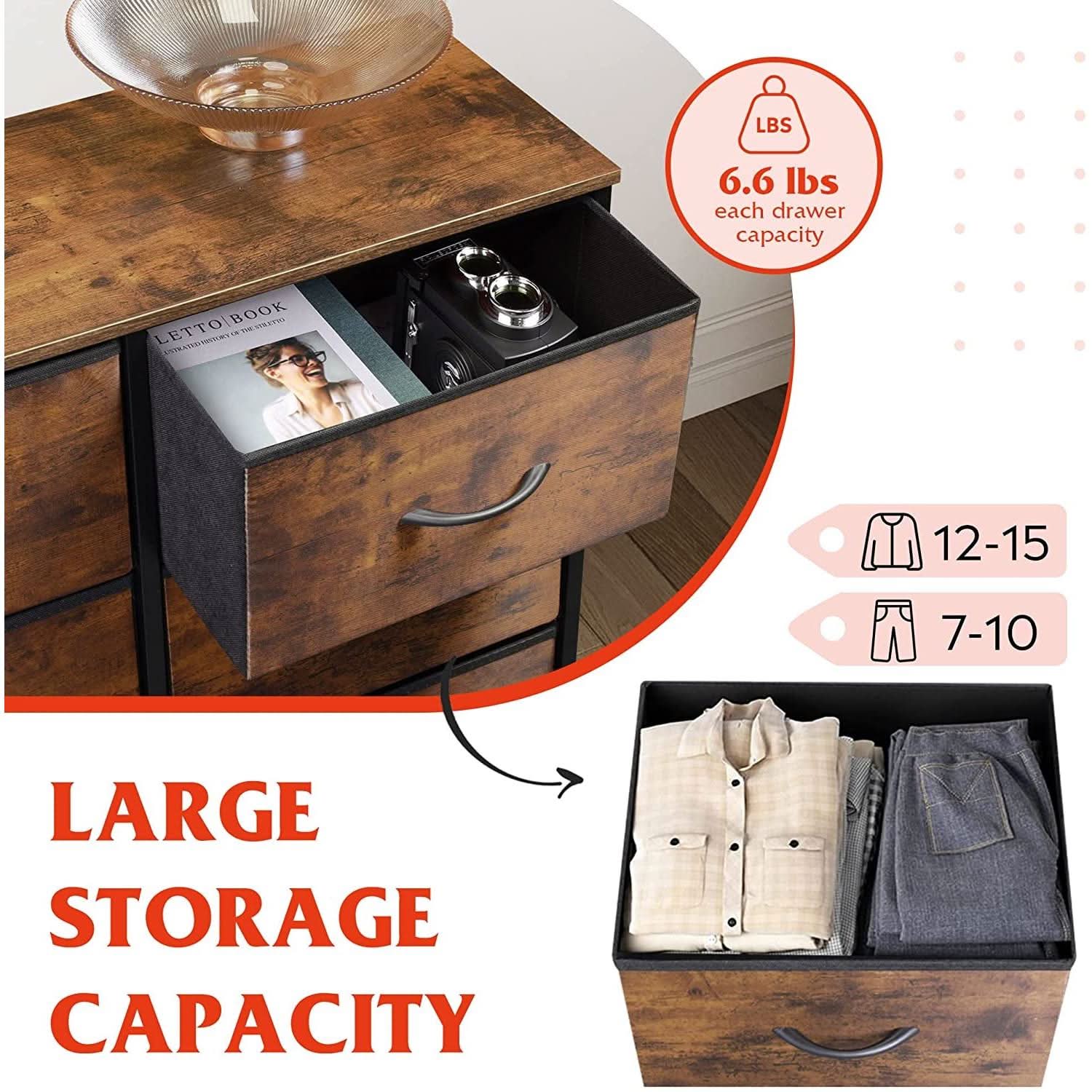 Tall Rustic Brown Dresser With 10 Deep Drawers For Bedroom