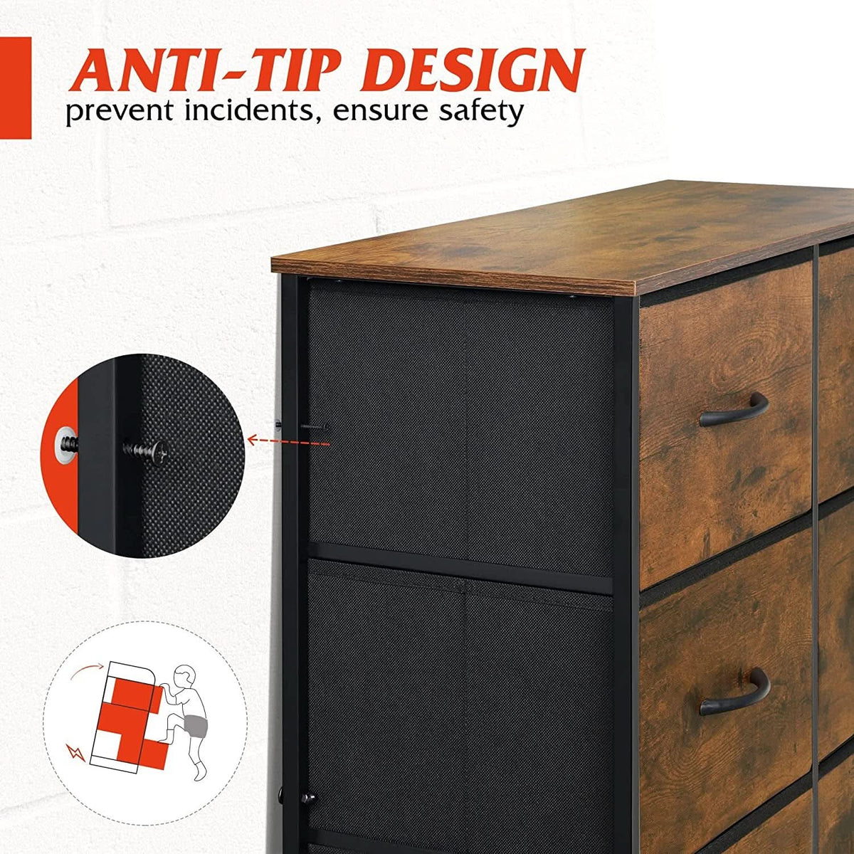 Tall Rustic Brown Dresser With 10 Deep Drawers For Bedroom