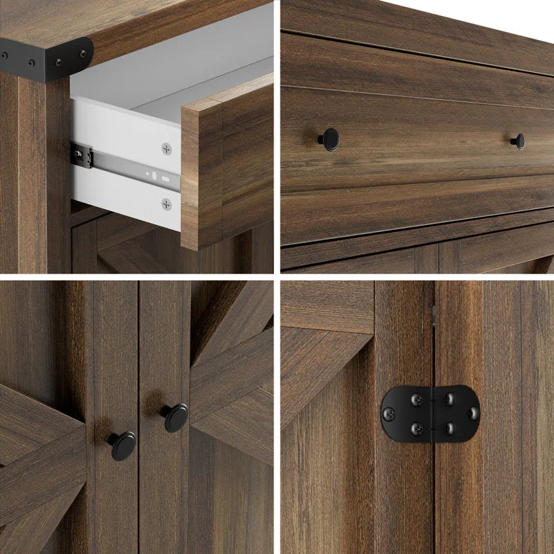 Tall Rustic Farmhouse Two Door Storage Cabinet Unit
