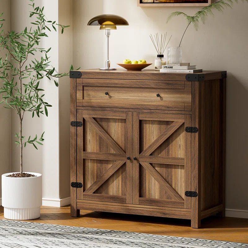 Tall Rustic Farmhouse Two Door Storage Cabinet Unit