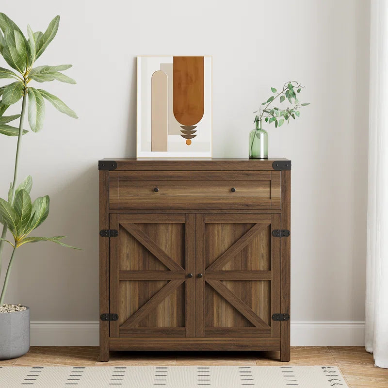 Tall Rustic Farmhouse Two Door Storage Cabinet Unit