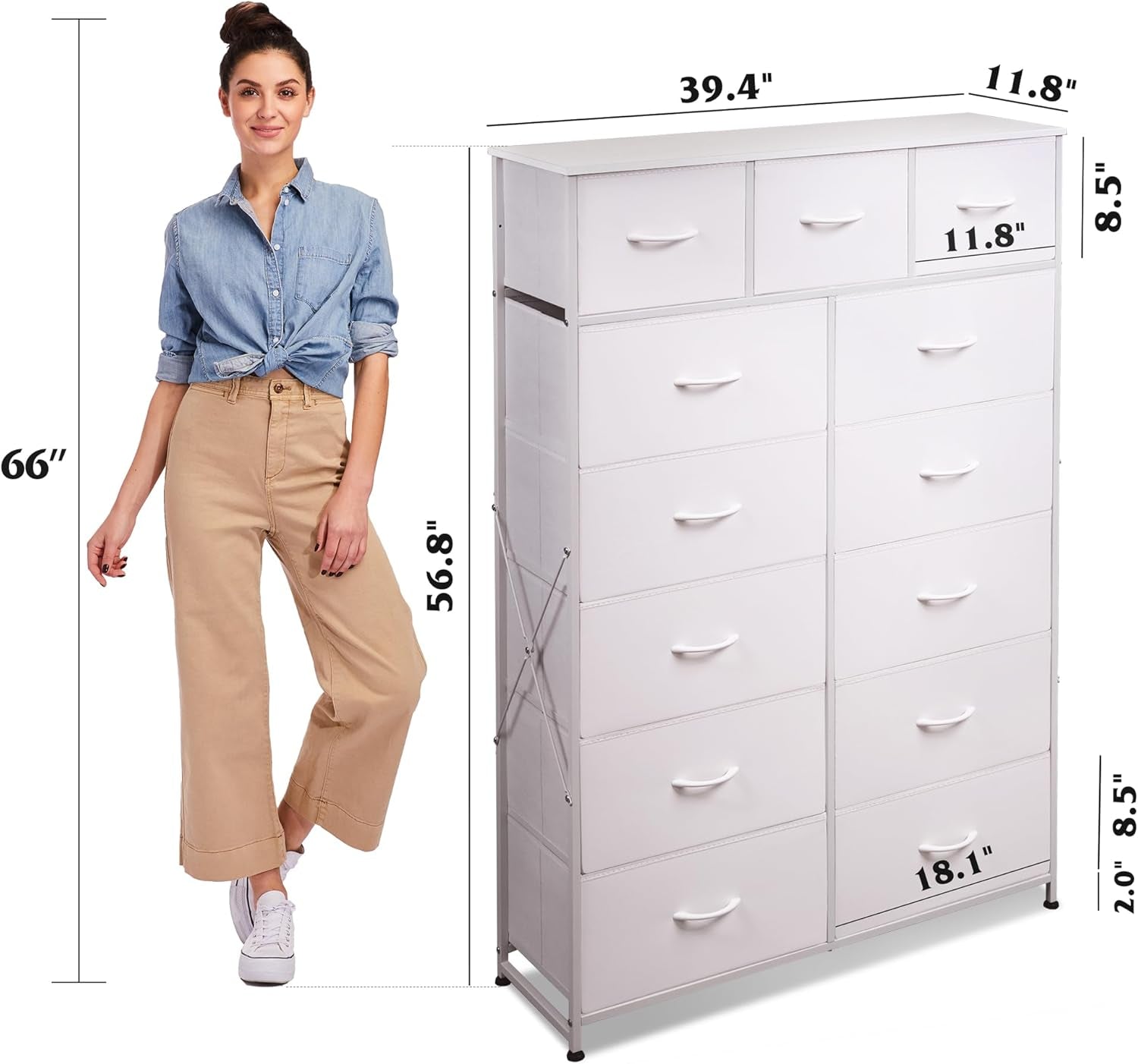 Tall White Dresser With 13 Drawers Wood Top And Steel Frame