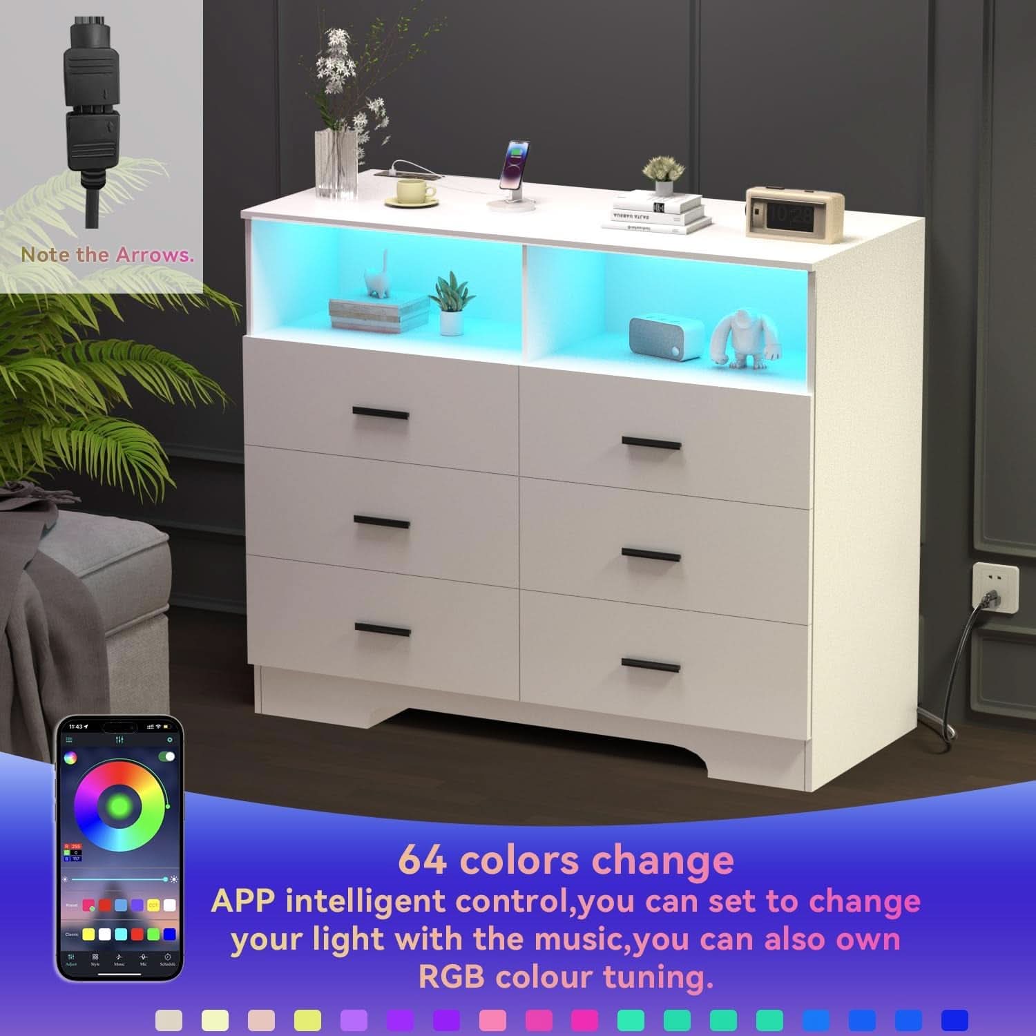 Tall White Six Drawer Dresser With Built In Power Outlets