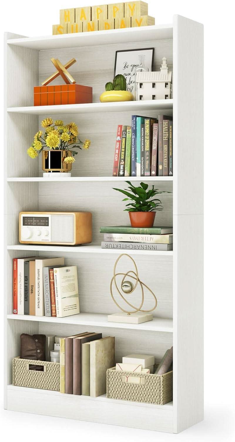 Tall White Six Tier Bookcase 72 Inches Contemporary Wood