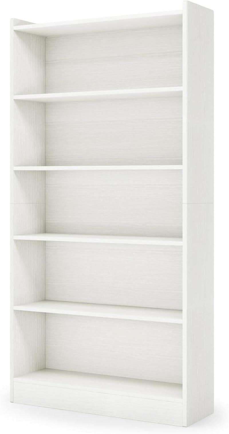 Tall White Six Tier Bookcase 72 Inches Contemporary Wood