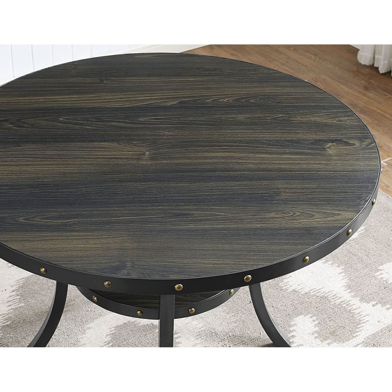 Tan Fabric Nailhead Dining Set 5 Piece Round Table
