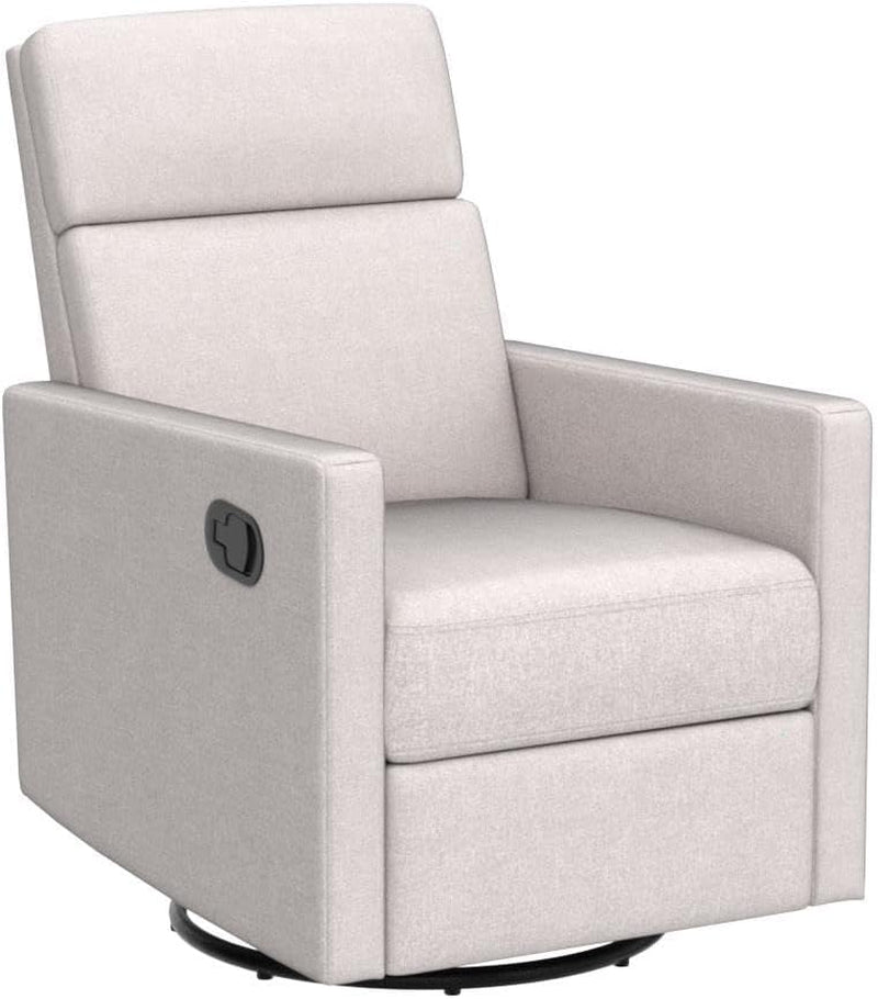 Tan Linen Swivel Rocker Recliner With Adjustable Headrest