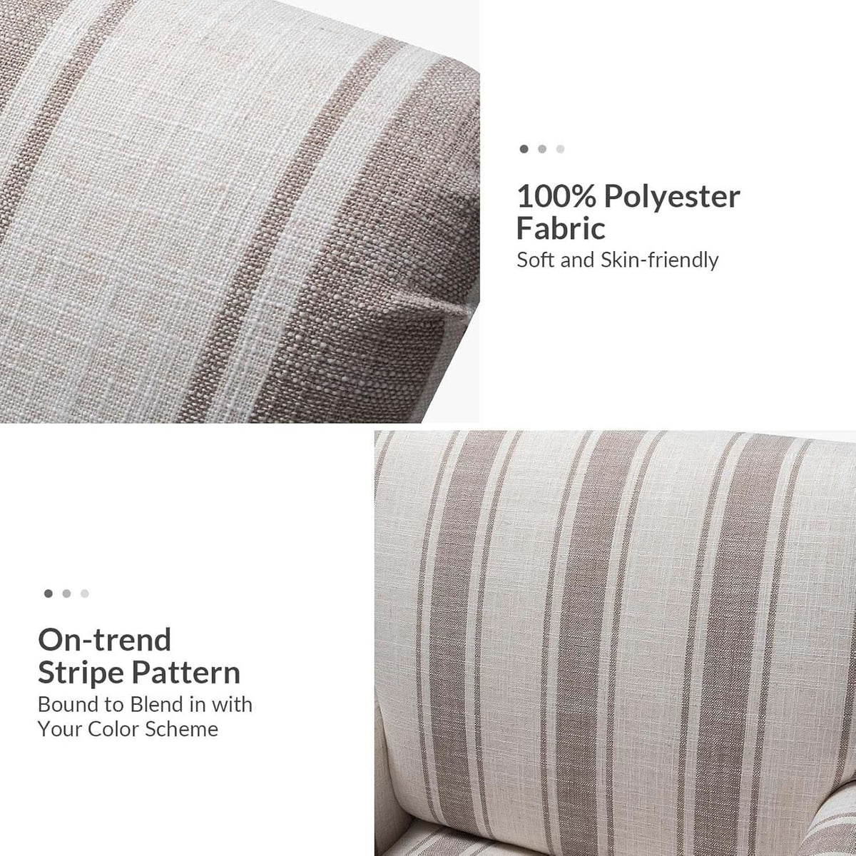Tan Stripe Accent Chair With Wooden Legs For Living Room
