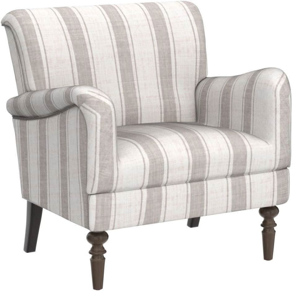 Tan Stripe Accent Chair With Wooden Legs For Living Room