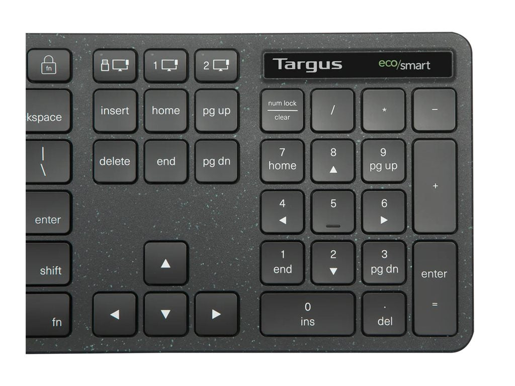 Targus EcoSmart - Keyboard - full size - antimicrobial - wireless - Bluetooth 5.0, 2.4 GHz - QWERTY - US - black AKB873US