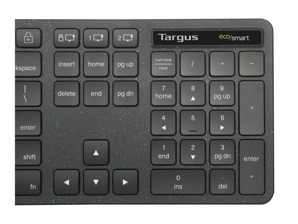 Targus - Keyboard and mouse set - EcoSmart, midsize, comfort, combo - full size - antimicrobial - wireless - 2.4 GHz, Bluetooth AKM626USZ