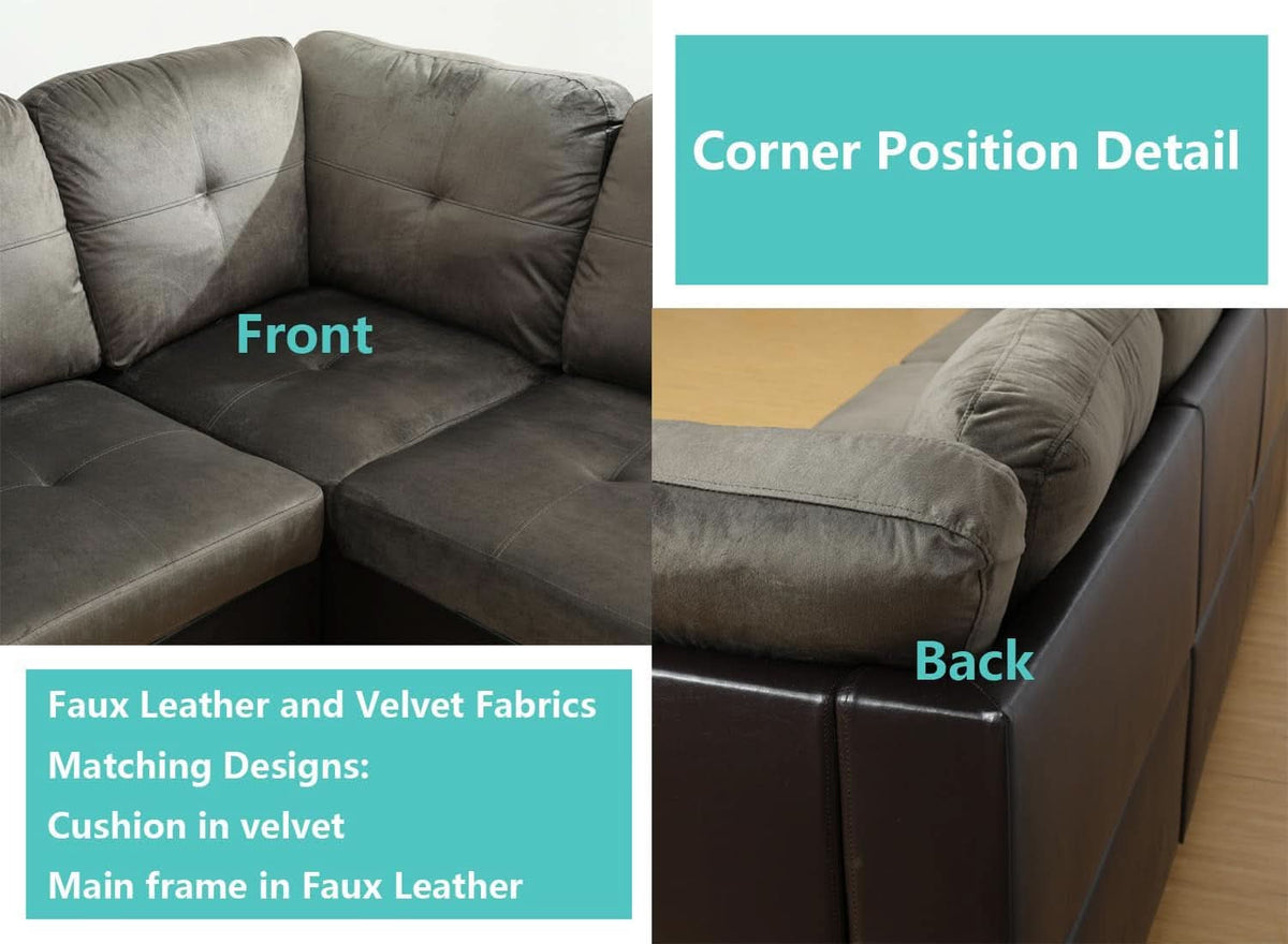 Taupe 105 Inch L Shaped Sectional Sofa With Storage Ottoman