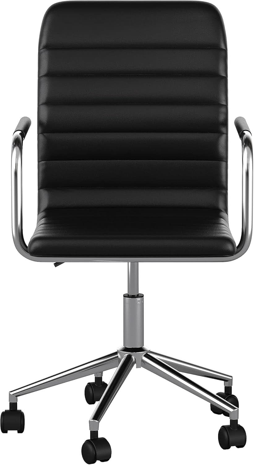 Taytum Swivel Task Chair With Armrests Black Faux Leather Home Office