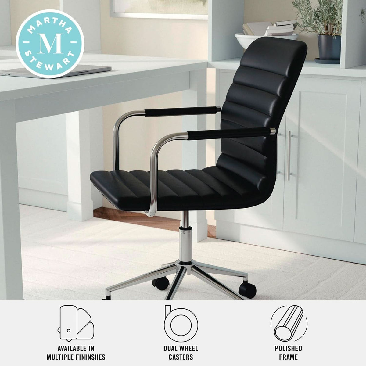 Taytum Swivel Task Chair With Armrests Black Faux Leather Home Office