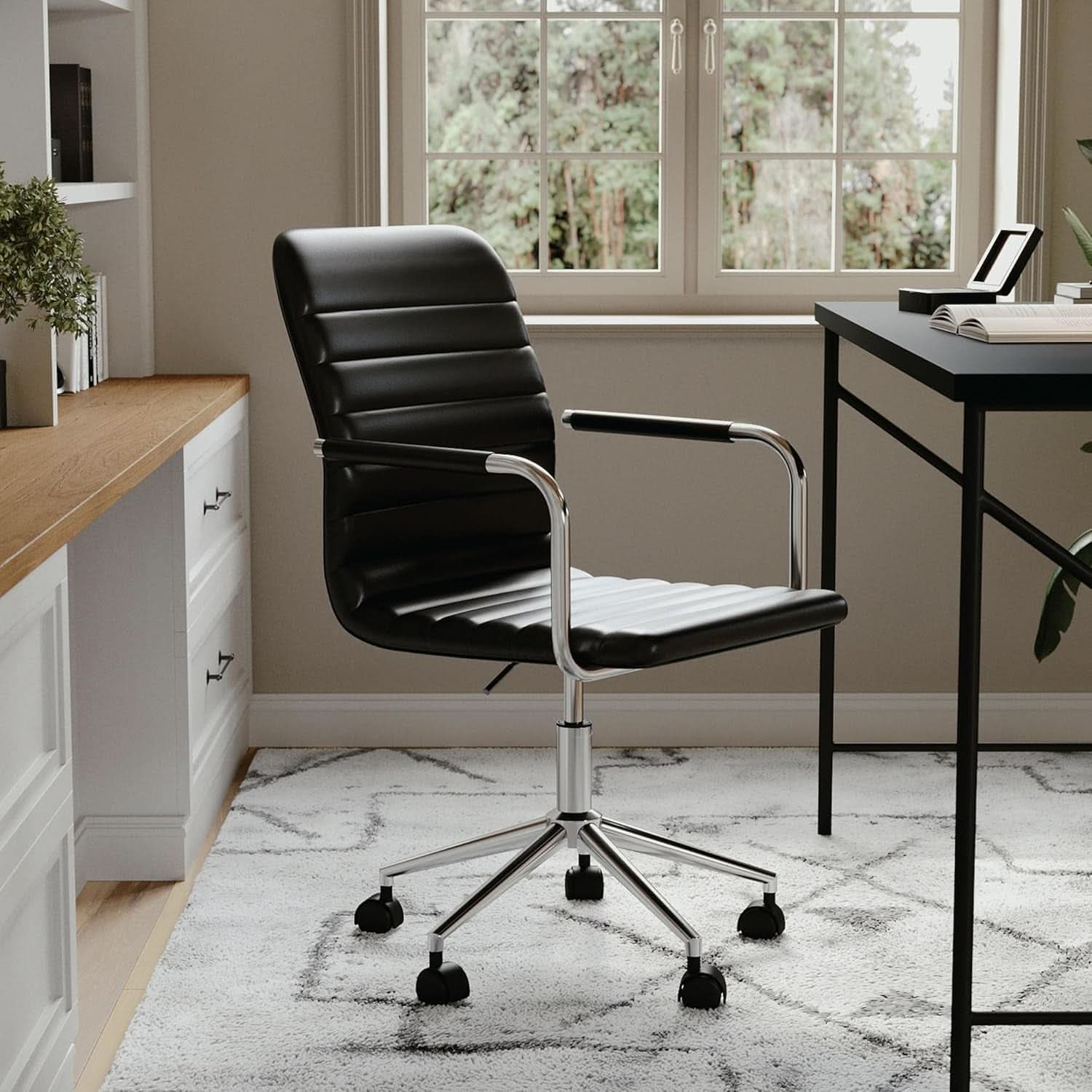 Taytum Swivel Task Chair With Armrests Black Faux Leather Home Office
