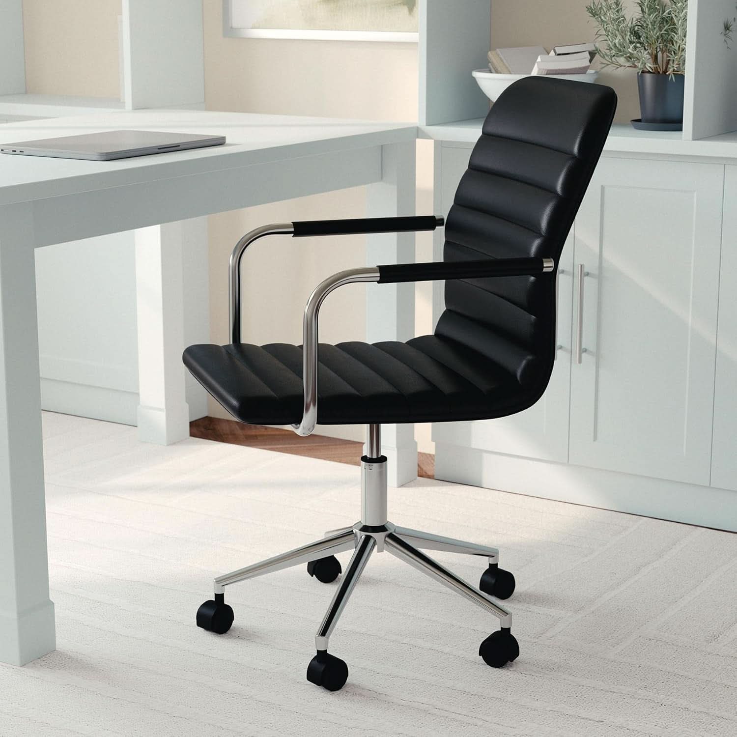 Taytum Swivel Task Chair With Armrests Black Faux Leather Home Office