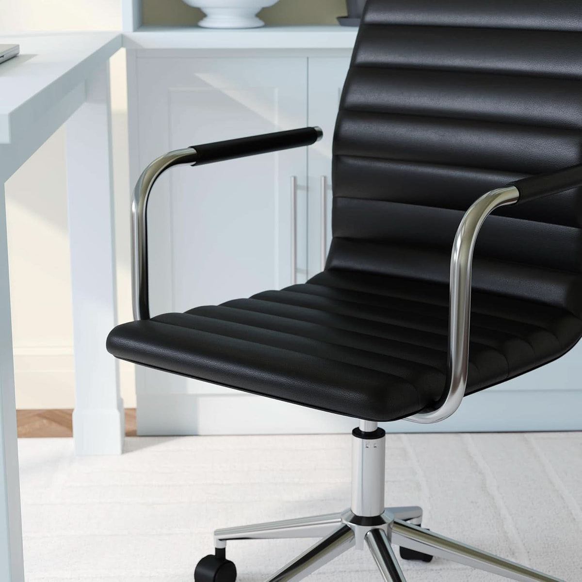Taytum Swivel Task Chair With Armrests Black Faux Leather Home Office