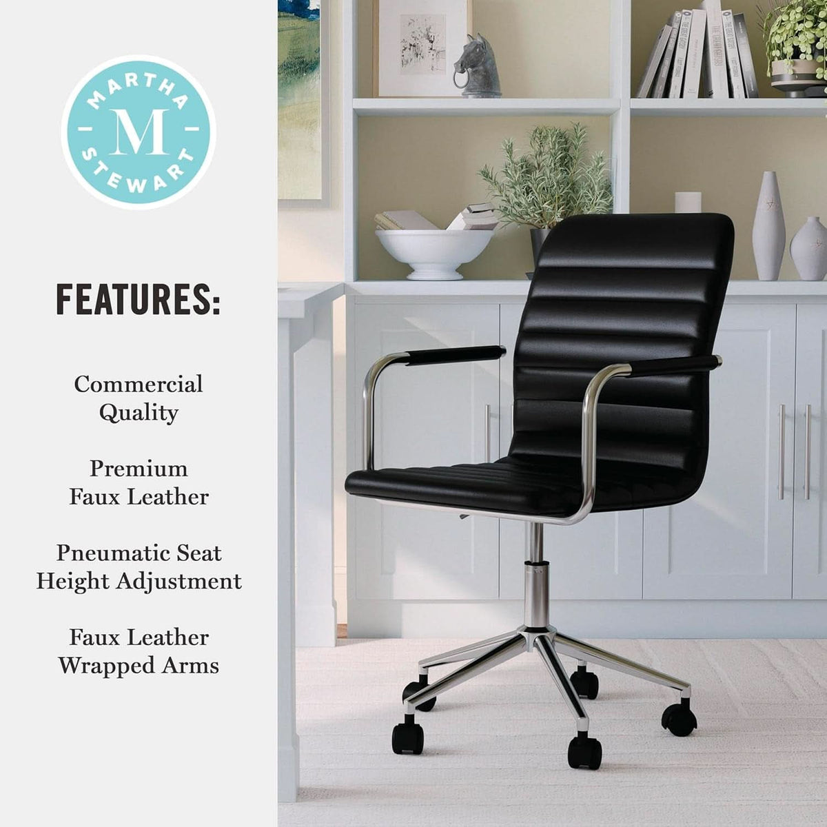 Taytum Swivel Task Chair With Armrests Black Faux Leather Home Office