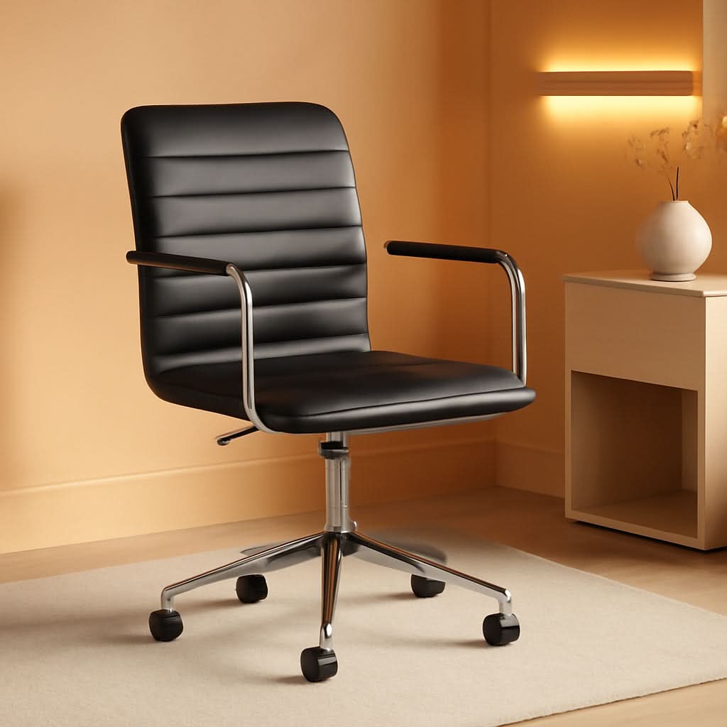 Taytum Swivel Task Chair With Armrests Black Faux Leather Home Office