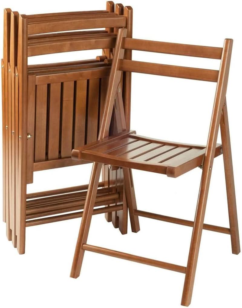 Teak Folding Chair Set 4 Piece Compact Foldable Indoor Outdoor