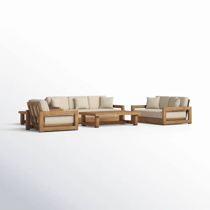 Teak Outdoor Seating Set With Cushions 5 Piece Weatherproof Patio Group