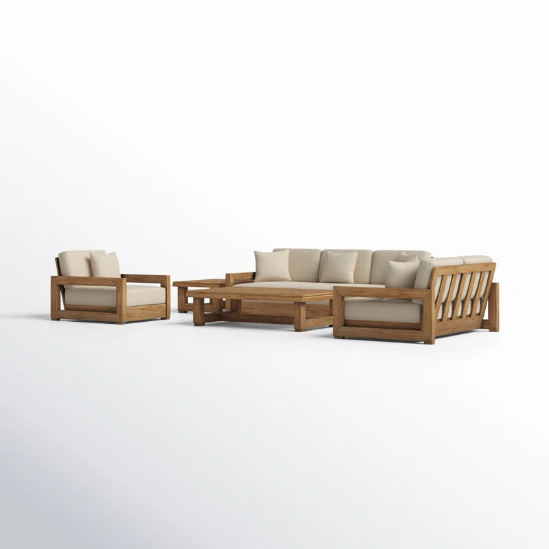 Teak Outdoor Seating Set With Cushions 5 Piece Weatherproof Patio Group
