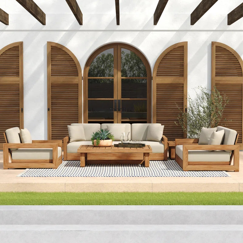 Teak Outdoor Seating Set With Cushions 5 Piece Weatherproof Patio Group