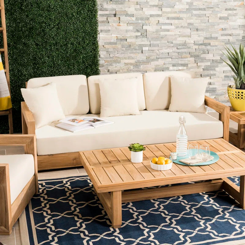 Teak Outdoor Seating Set With Cushions 5 Piece Weatherproof Patio Group