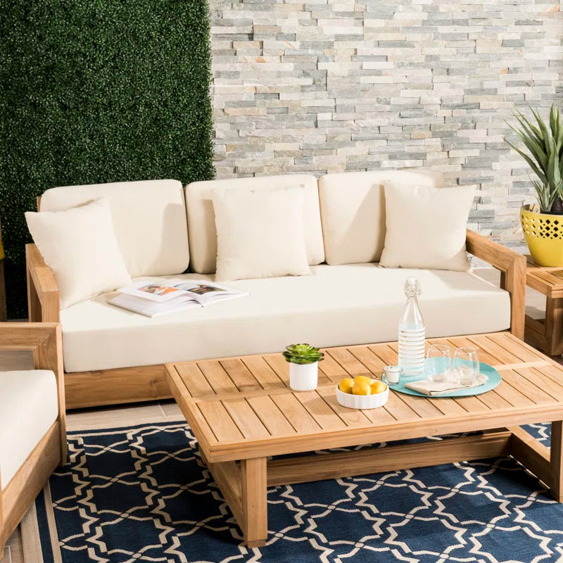 Teak Outdoor Seating Set With Cushions 5 Piece Weatherproof Patio Group