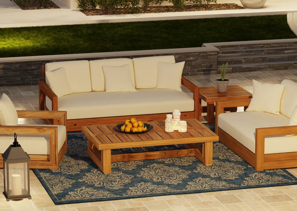 Teak Outdoor Seating Set With Cushions 5 Piece Weatherproof Patio Group