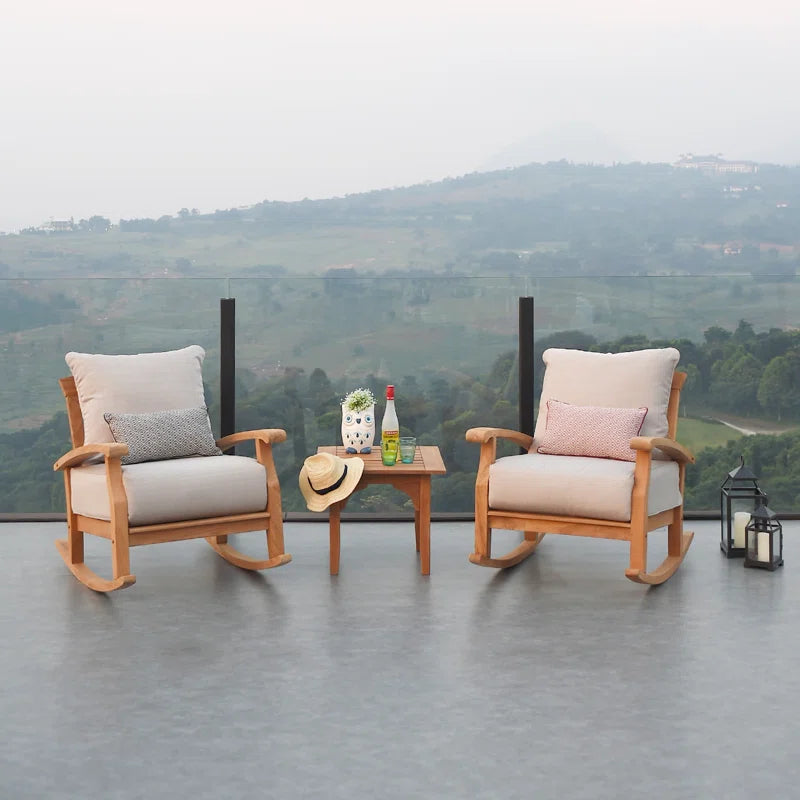 Teak Two Person Patio Conversation Set With Cushions