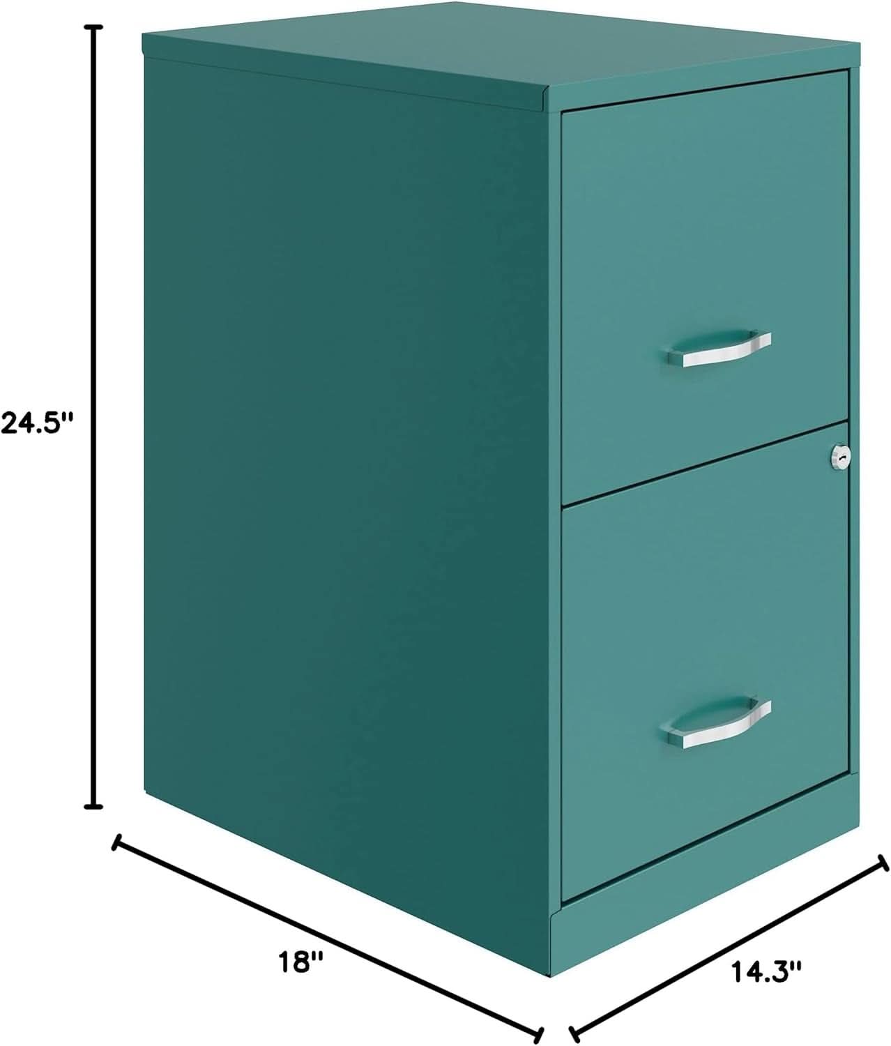 Teal 2-Drawer File Cabinet With Smooth-Glide Drawers, 14.2 Inch Width, 18 Inch Depth, 24.5 Inch Height, Steel