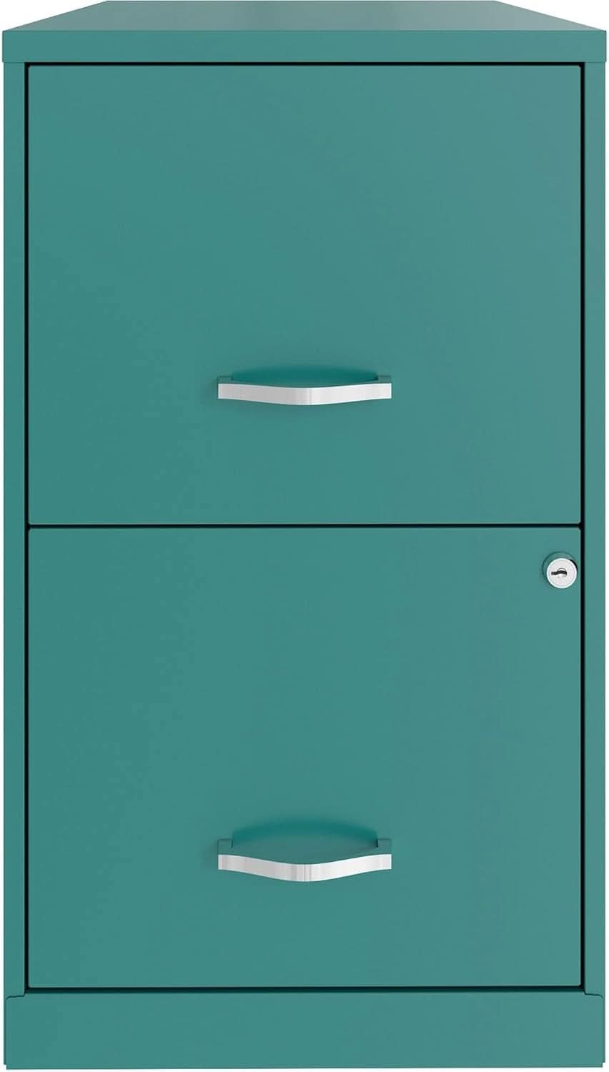 Teal 2-Drawer File Cabinet With Smooth-Glide Drawers, 14.2 Inch Width, 18 Inch Depth, 24.5 Inch Height, Steel