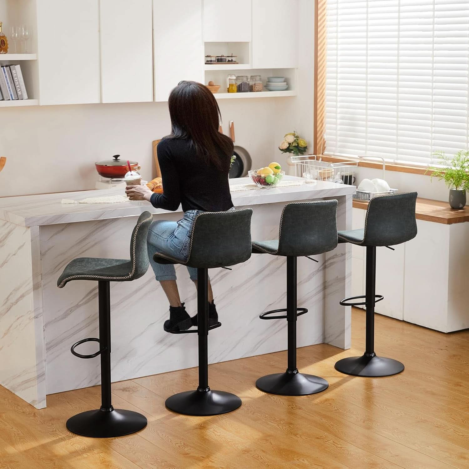Teal Bar Stools Set Of 3 Adjustable Height 24 To 32 Inches