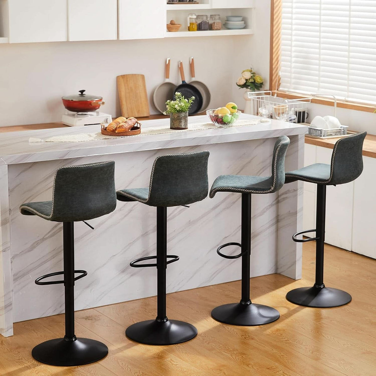 Teal Bar Stools Set Of 3 Adjustable Height 24 To 32 Inches