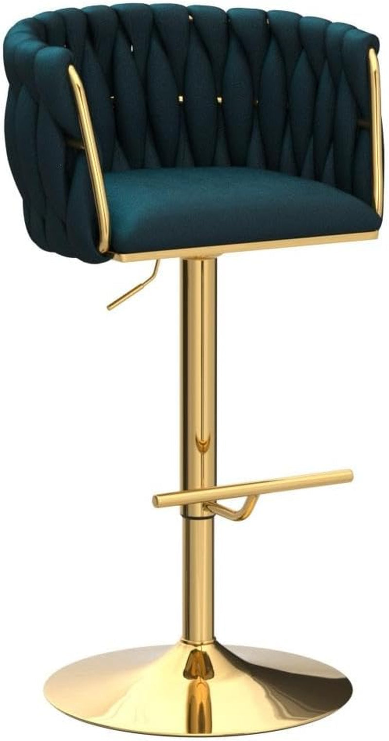 Teal Velvet Adjustable Height Swivel Bar Stools Set Of 2