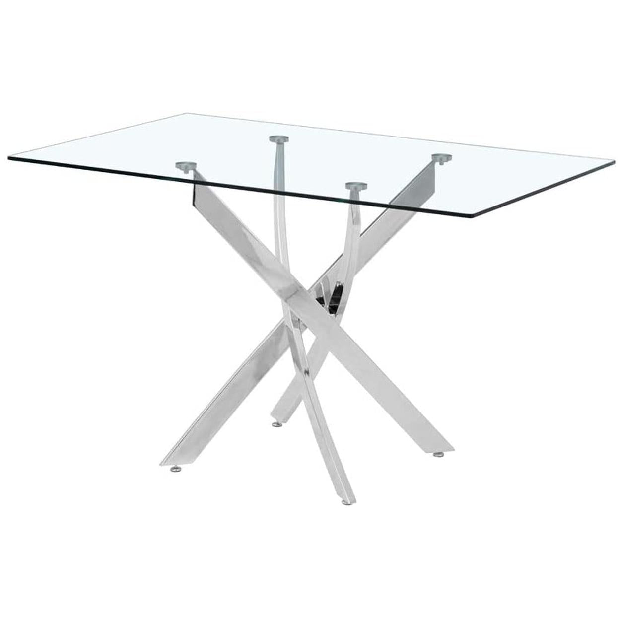 Tempered Glass Dining Table With Chrome Legs In White