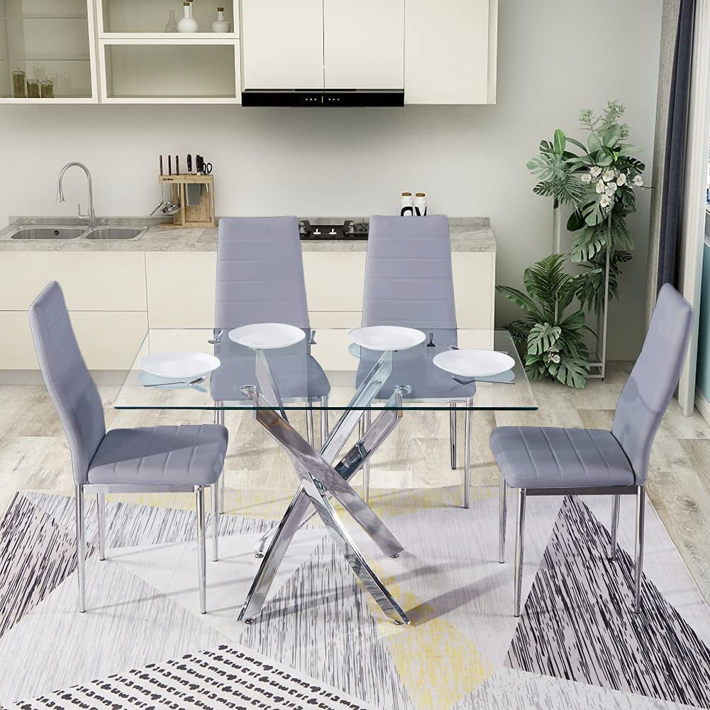 Tempered Glass Dining Table With Chrome Legs In White