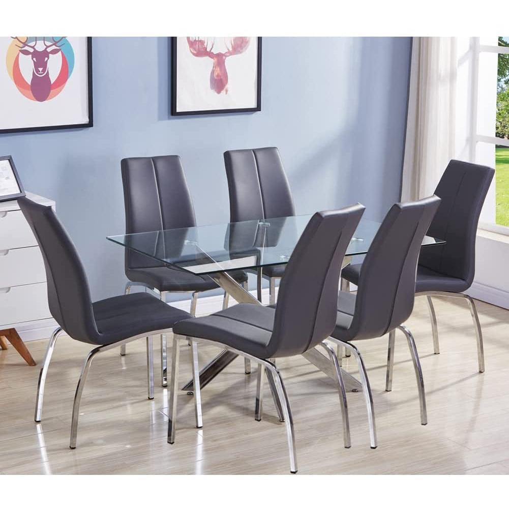 Tempered Glass Dining Table With Chrome Legs In White