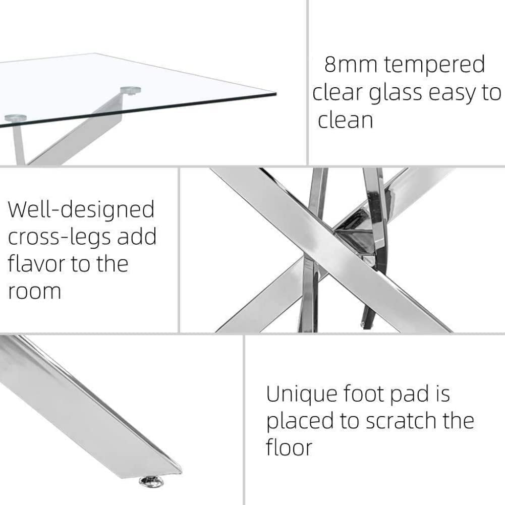 Tempered Glass Dining Table With Chrome Legs In White