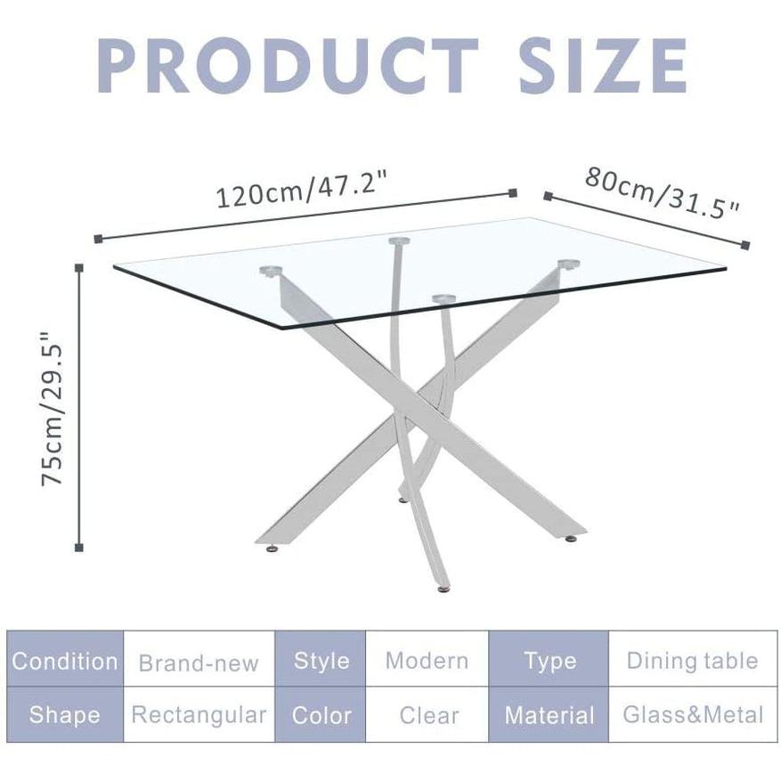 Tempered Glass Dining Table With Chrome Legs In White