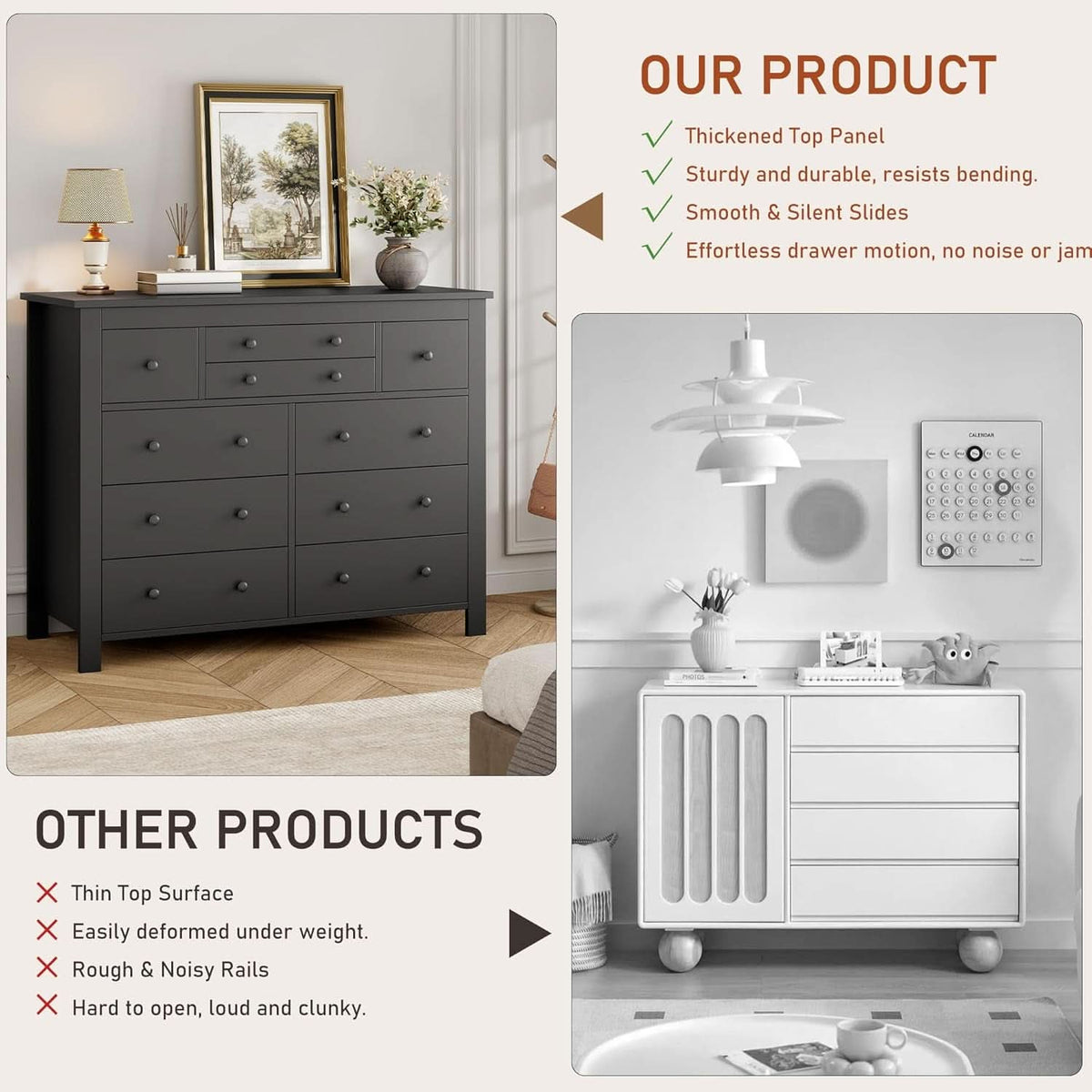 Ten Drawer Premium Hardwood Dresser Walnut Finishing