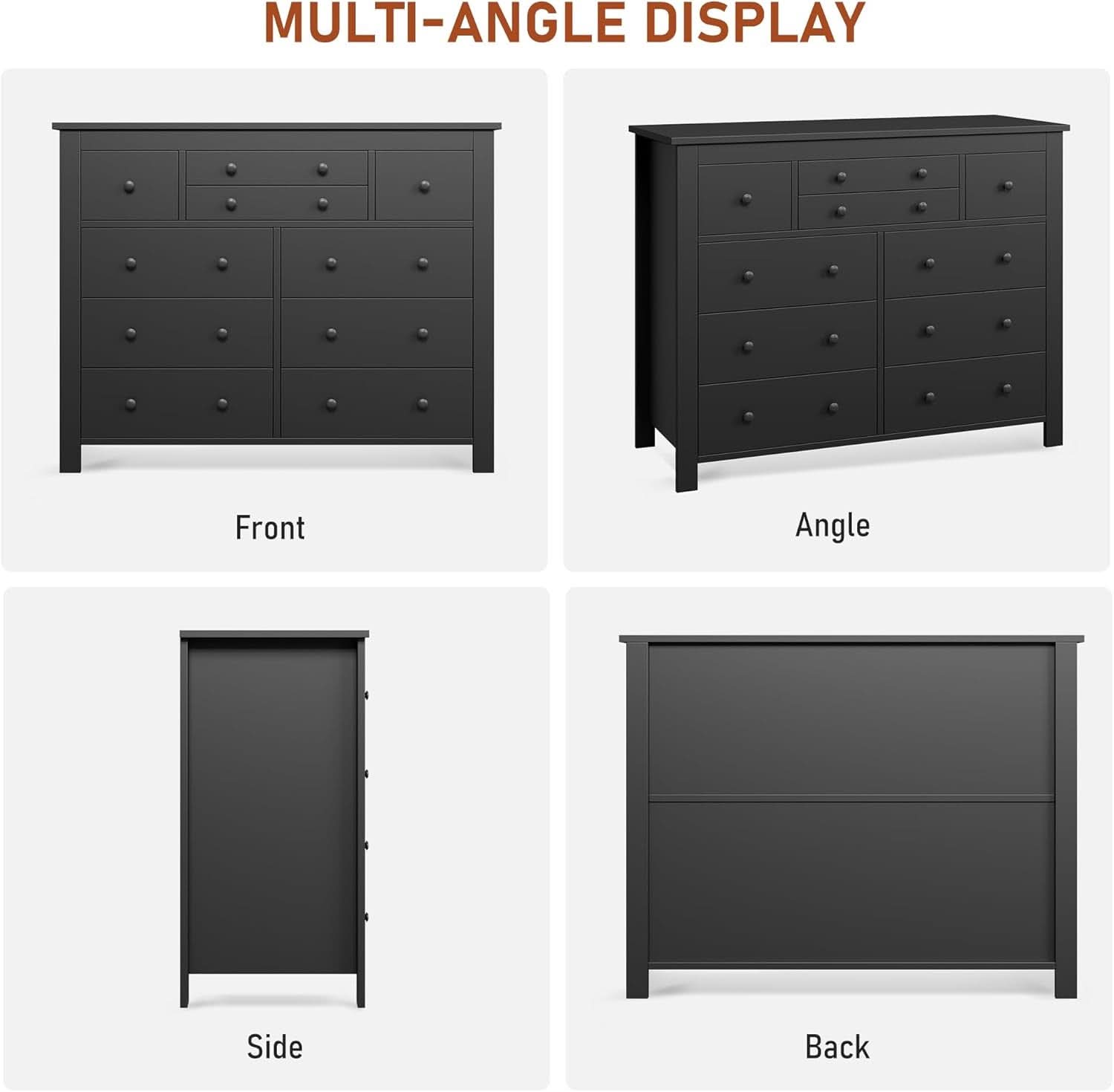 Ten Drawer Premium Hardwood Dresser Walnut Finishing