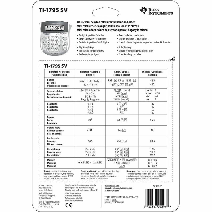 Texas Instruments TI-1795 SV Simple Calculator