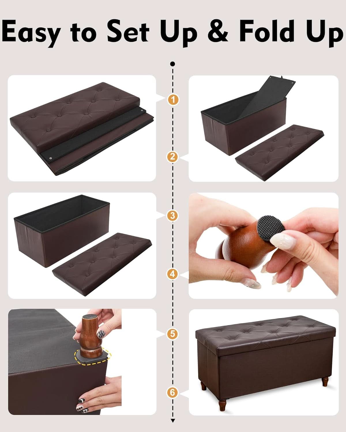 Thirty Inch Durable Storage Ottoman Bench Chest Brown
